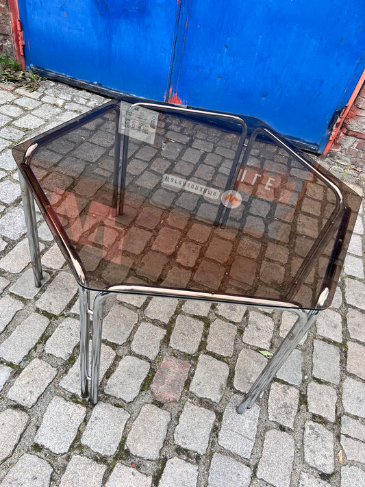 Hexagon Esstisch Rauchglas Chrom