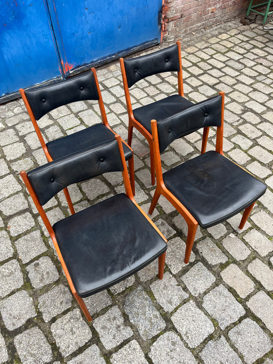 Set: 4x Esszimmerstuhl Teak & Echtleder K.S. Stolefabrik
