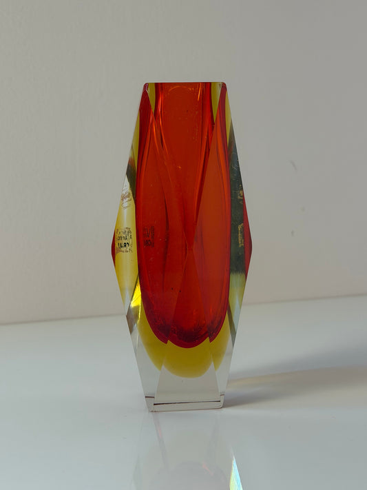 Blockvase rot gelb Murano-Glas von Vetreria Artistica Oball
