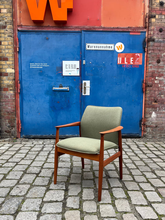 Sessel neu gepolstert grün Teak von Grete Jalk für Glostrup Møbelfabrik