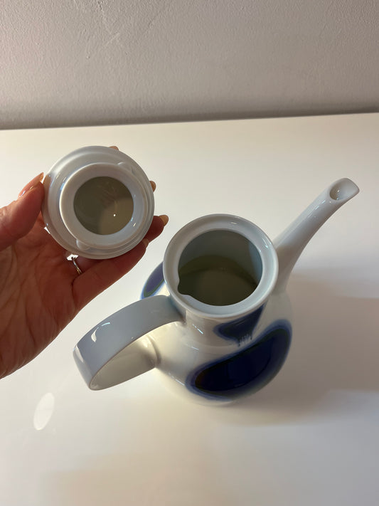 Kaffeekanne klein Form F Pop Art blau weiß von Fürstenberg