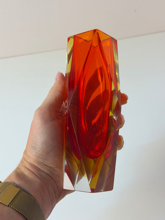 Blockvase rot gelb Murano-Glas von Vetreria Artistica Oball