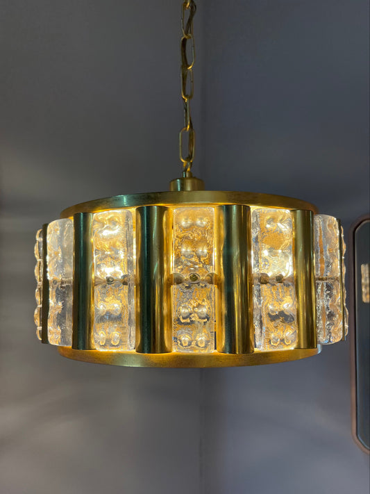 Hängelampe Messing Glas von Carl Fagerlund für Orrefors