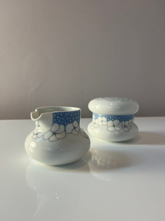 Set: Zucker & Milchkännchen Kiruna Garden weiß blau von Tapio Wirkkala für Thomas