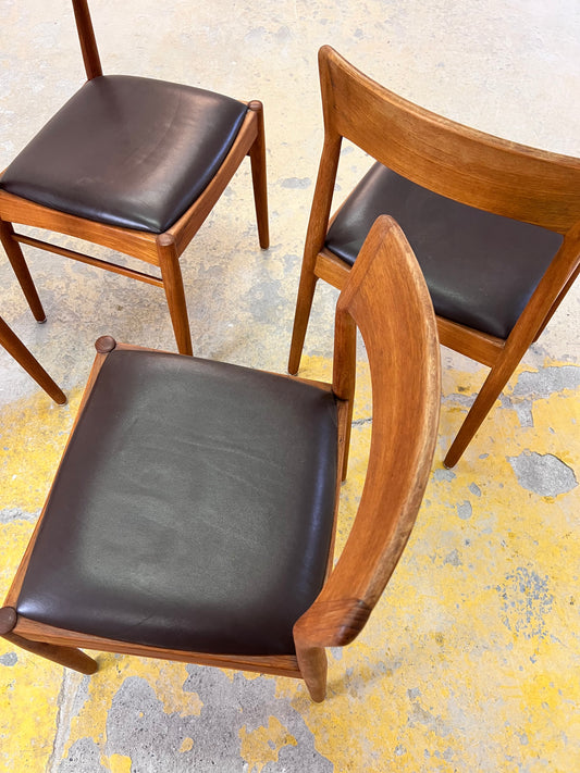 Set: 4x Polsterstuhl Teak Leder von Henning Kjærnulf für Korup Stolefabrik