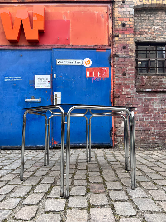 Hexagon Esstisch Rauchglas Chrom