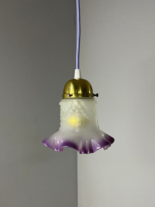 Hängelampe Blume lila Glas Messing