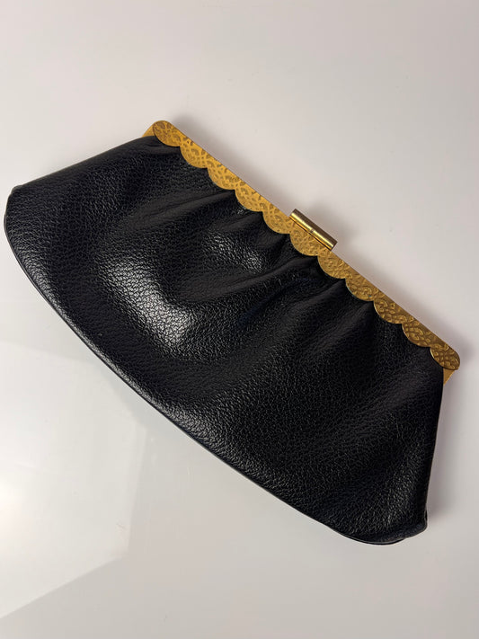 Tasche Echtleder schwarz & Messing KaDeWe 70er