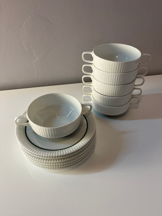 Set: 6x Suppentasse mit Untertasse Modulation Secunda grün von Tapio Wirkkala für Rosenthal