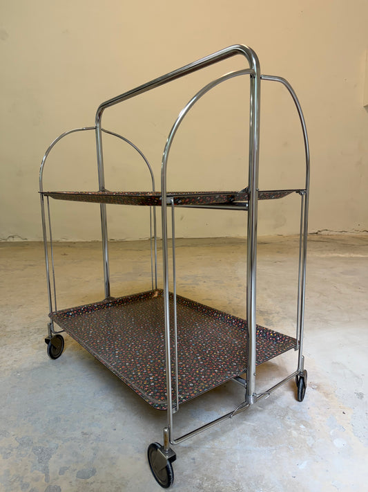 Dinette Servierwagen mit Blümchen und Chrom