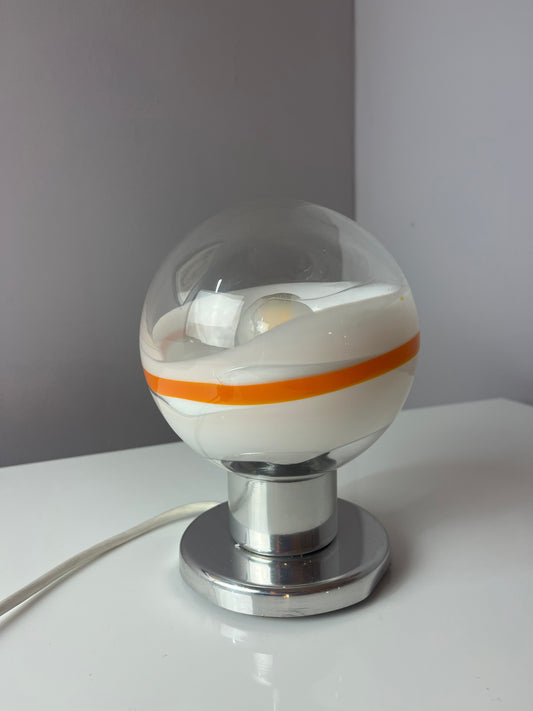 Tischlampe weiß orange Glas Chrom von Doria