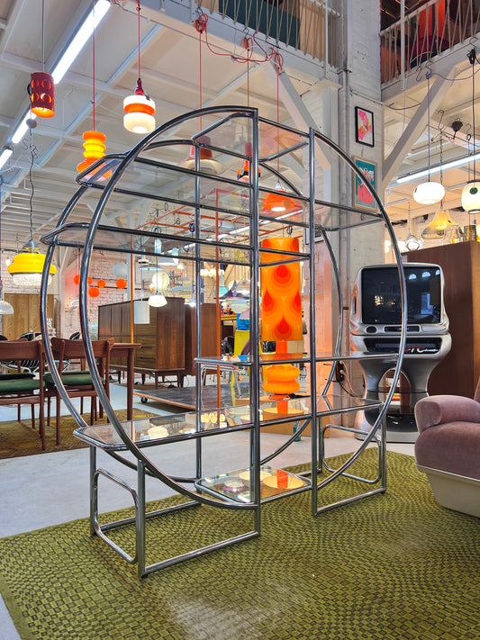 Rundes Regal / Raumteiler Chrom & Glas - Designklassiker