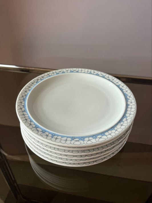 Set: 6x Kuchenteller Kiruna Garden weiß blau von Tapio Wirkkala für Thomas