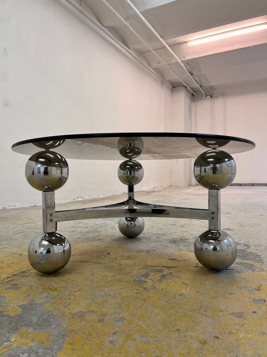 Couchtisch Chrom & Rauchglas 70er Space Age Design