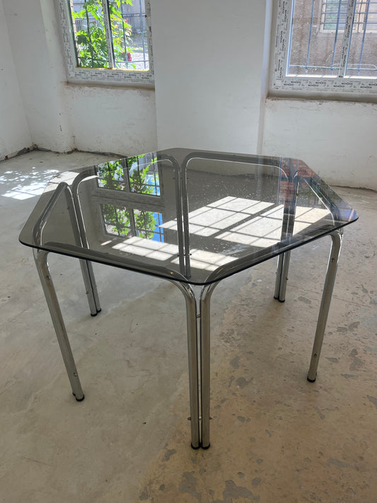 Hexagon Esstisch Rauchglas Chrom