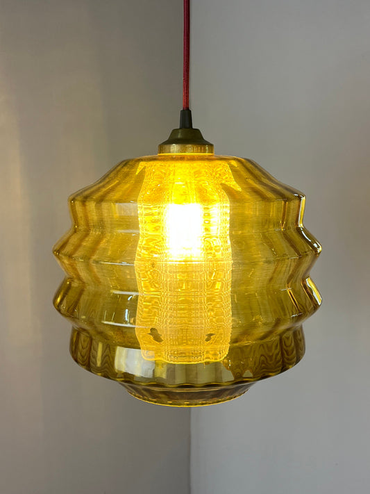 Hängelampe mit Glas Doppelschirm von Carl Fagerlund für Orrefors