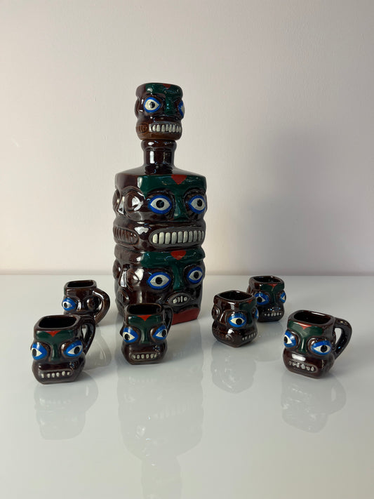 Set: Tiki Schnapsdekanter & 6 Becher