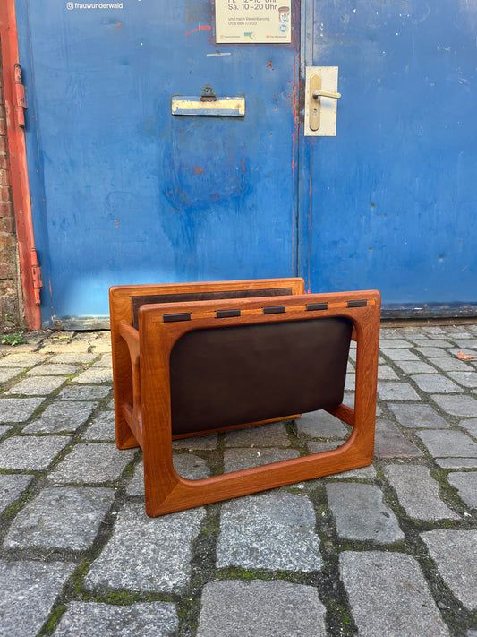 Zeitungsständer Teak Echtleder mit zwei Fächern von Aksel Kjersgaard für Salin Møbler