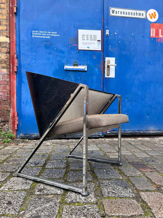 Sessel Mondi grau schwarz Chrom von Jouko Järvisalo für Inno Interior Oy - neu gepolstert