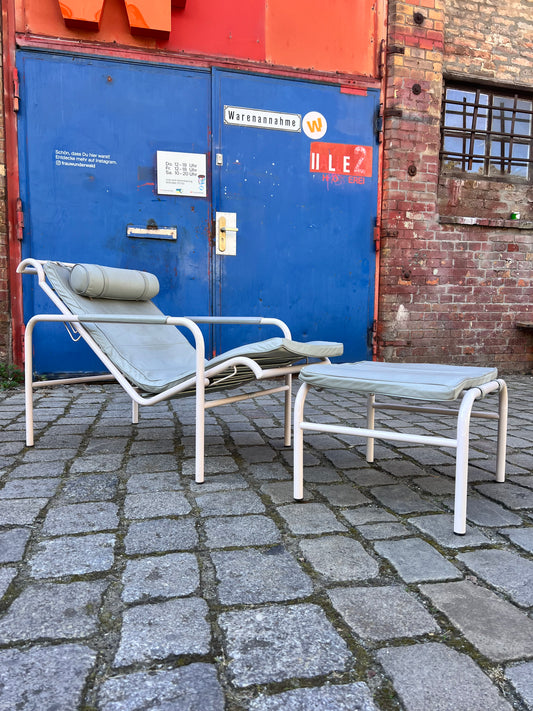 Liege mit Ottomane Modell Genni grau Echtleder von Gabriele Mucchi für Zanotta