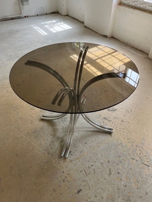 Runder Esstisch Rauchglas Chrom