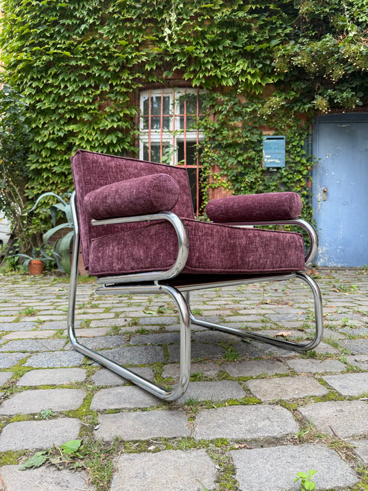 Sessel Halina lila neu gepolstert Chrom von Hellerau