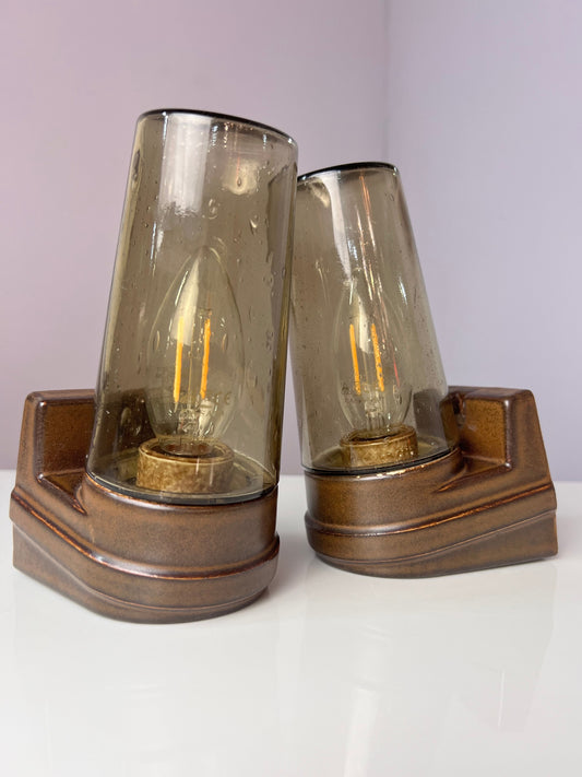 Set: 2x Wandlampe Modell 6080 Rauchglas von Sigvard Bernadotte für Ifö