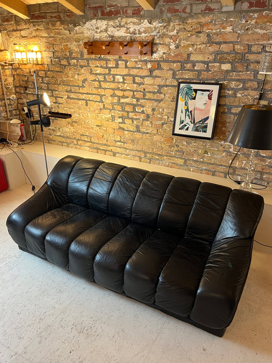 3-Sitzer Sofa schwarz Echtleder