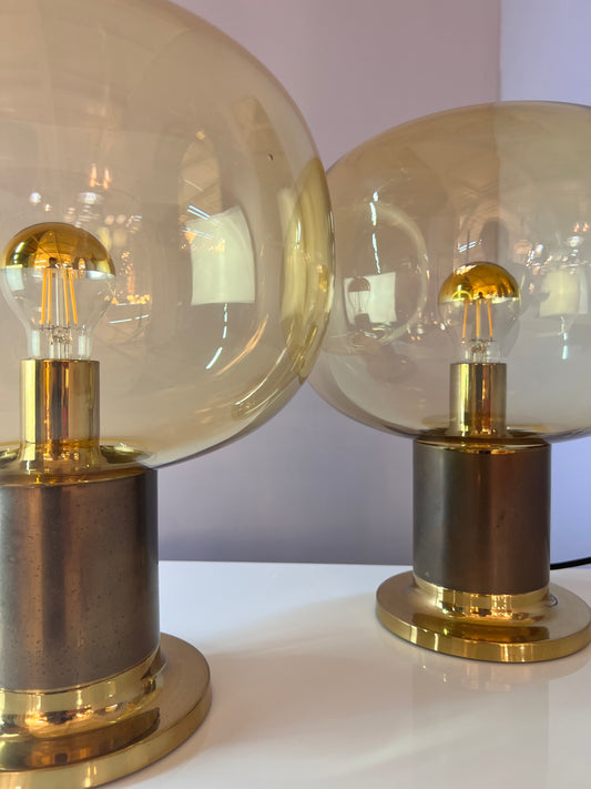 Tischlampe Messing Glas mundgeblasen