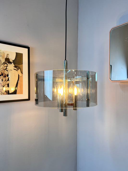 Hängelampe Chrom & Rauchacryl