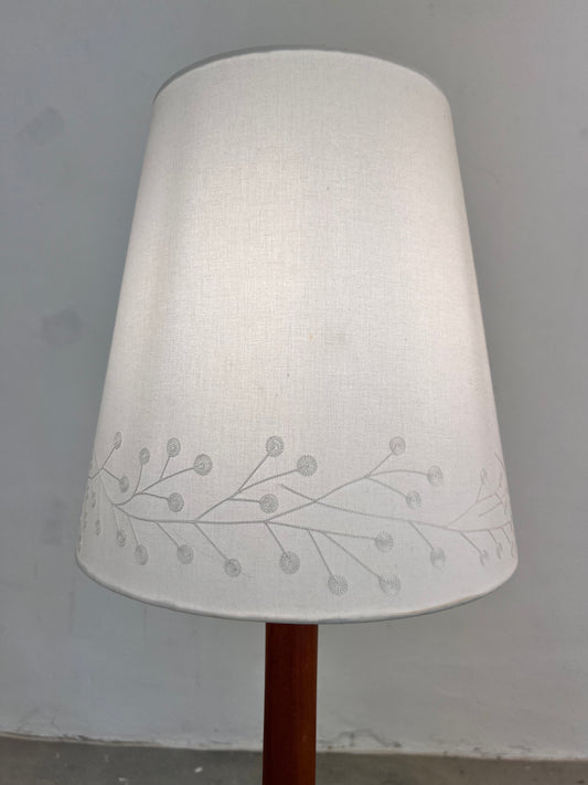 Stehlampe Teak mit verziertem Stoffschirm aus Dänemark