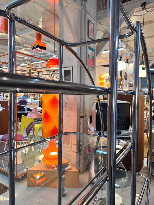 Rundes Regal / Raumteiler Chrom & Glas - Designklassiker