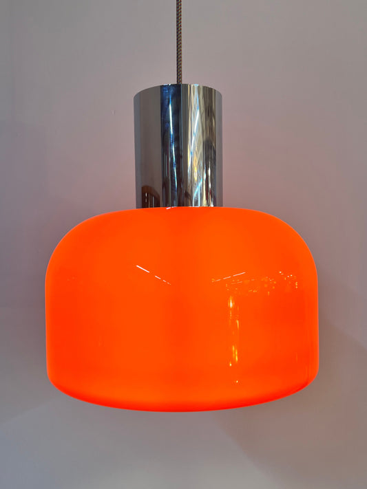 Hängelampe orange Glas Chrom von Glashütte Limburg