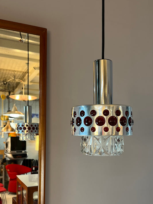Hängelampe rot Chrom Kristallglas von Fischer Leuchten