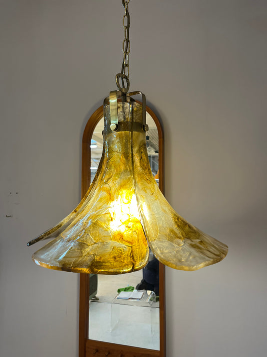 Hängelampe Blume gold braun Acryl Messing von Carlo Nason