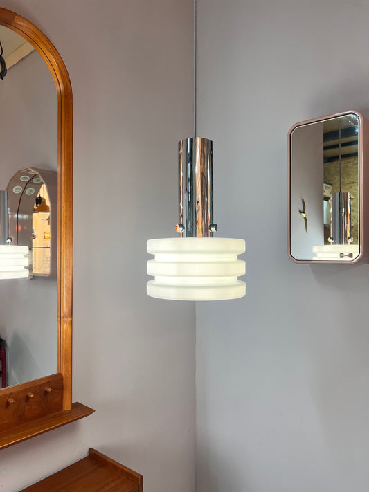 Hängelampe Opalglas Chrom von Glashütte Limburg