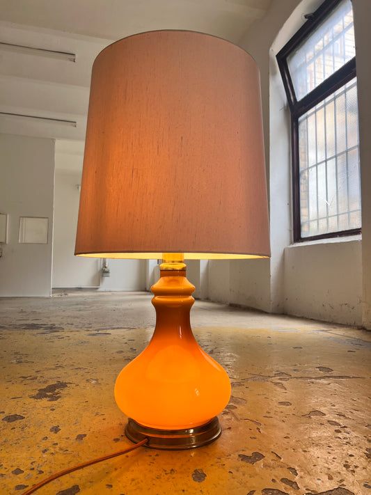 hohe Tischlampe Glas & Seide