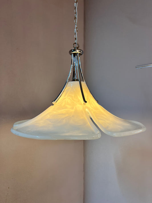 Hängelampe Blume weiß Chrom Kunststoff handgearbeitet von COSACK