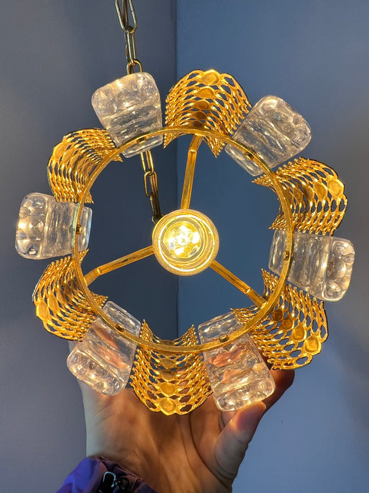 Hängelampe Glas Messing von Carl Fagerlund für Orrefors