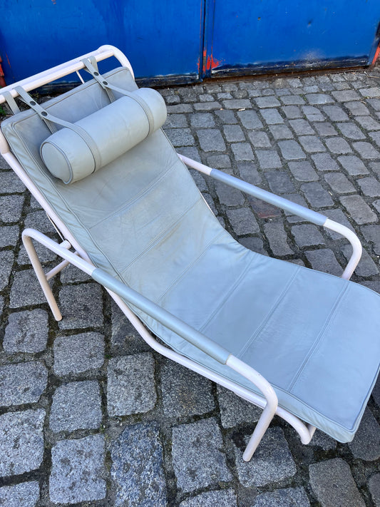 Liege mit Ottomane Modell Genni grau Echtleder von Gabriele Mucchi für Zanotta