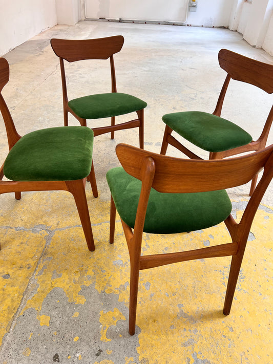 Set: 4x Polsterstuhl grün Teak von Schiønning & Elgaard für Randers Møbelfabrik
