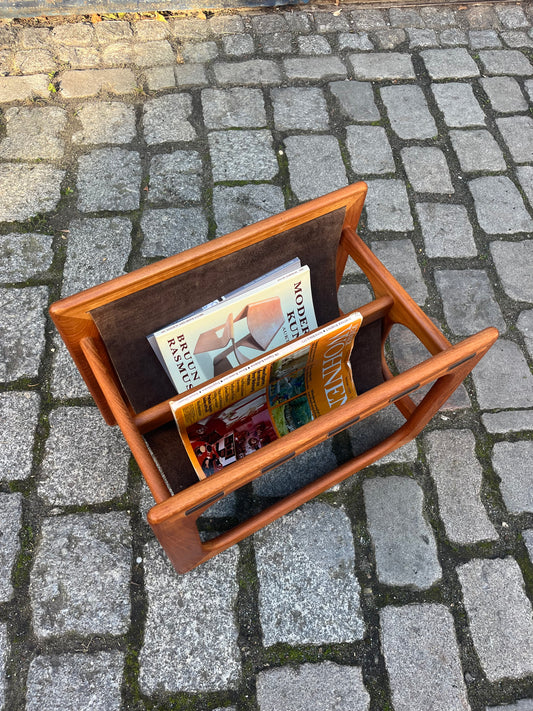 Zeitungsständer Teak Echtleder mit zwei Fächern von Aksel Kjersgaard für Salin Møbler
