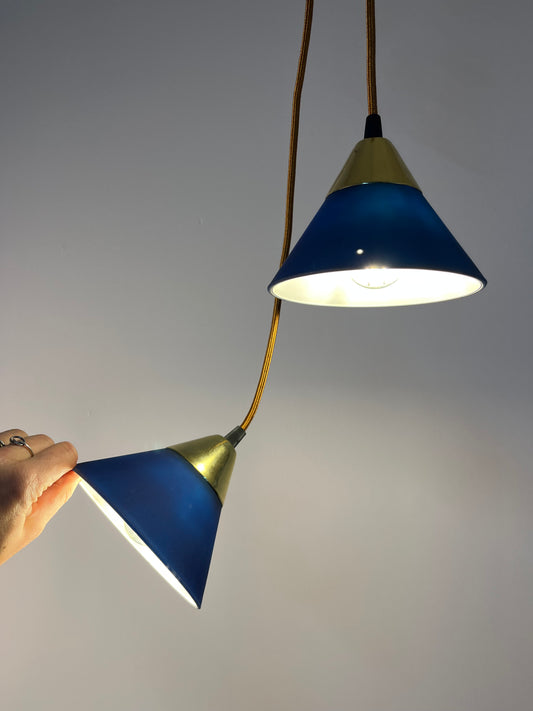 Set: 2x Hängelampe blau Glas Messing