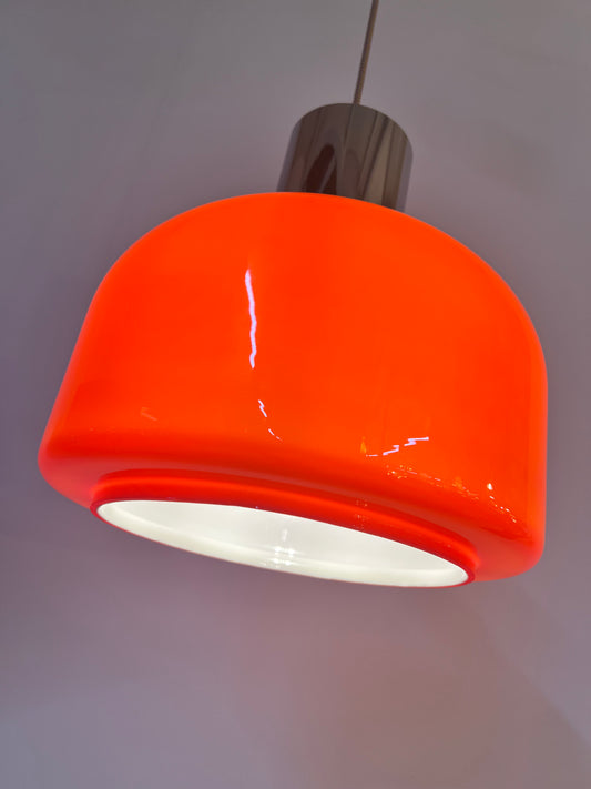 Hängelampe orange Glas Chrom von Glashütte Limburg