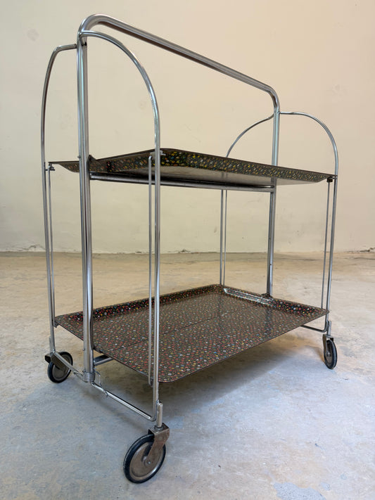 Dinette Servierwagen mit Blümchen und Chrom