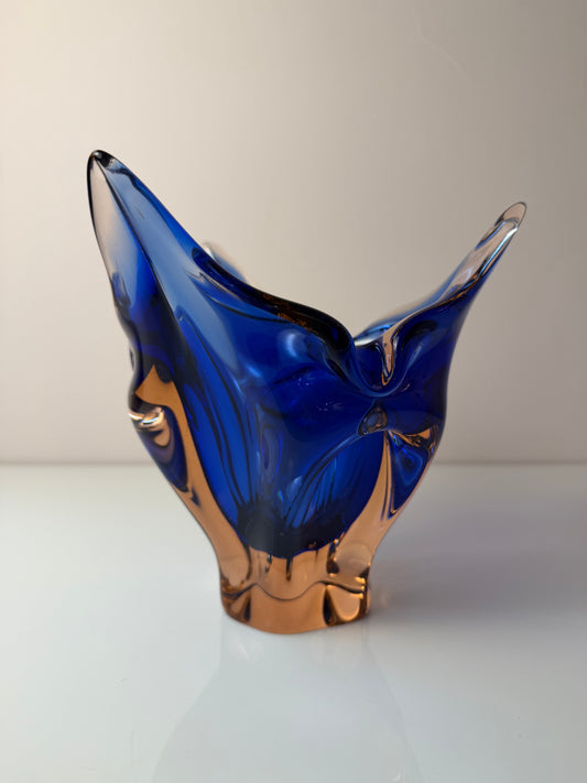 Vase kobaltblau Glas von Josef Hospodka für Chřibská Sklárna
