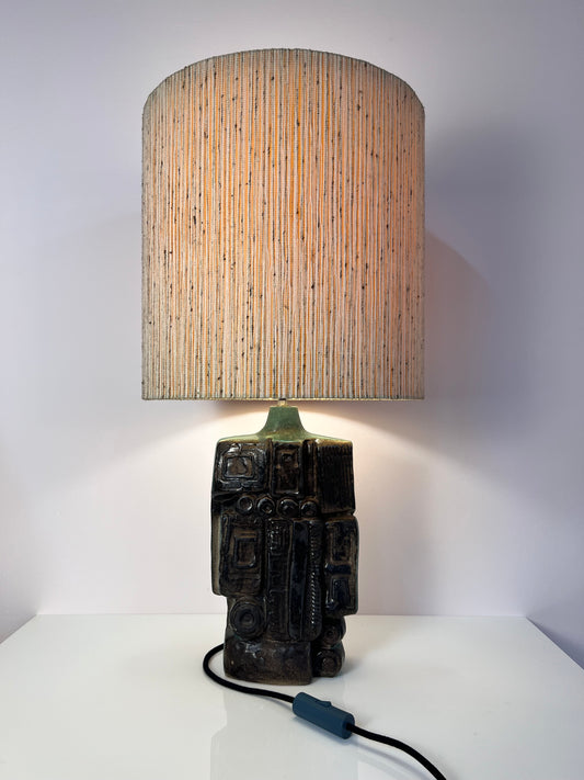 Tischlampe türkis beige Keramik von Bernard Rooke
