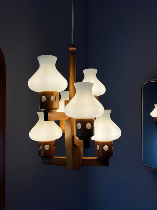 Kronleuchter Kiefer & Opalglas von Vitrika