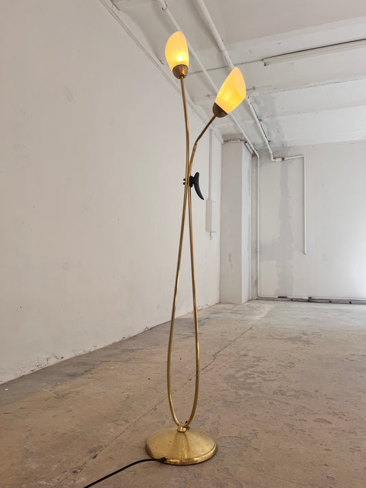 Stehlampe mit zwei Schwanenhalsarmen Messing