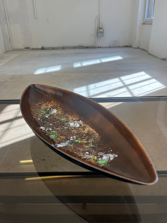 Längliche Schale braun grün Emaille